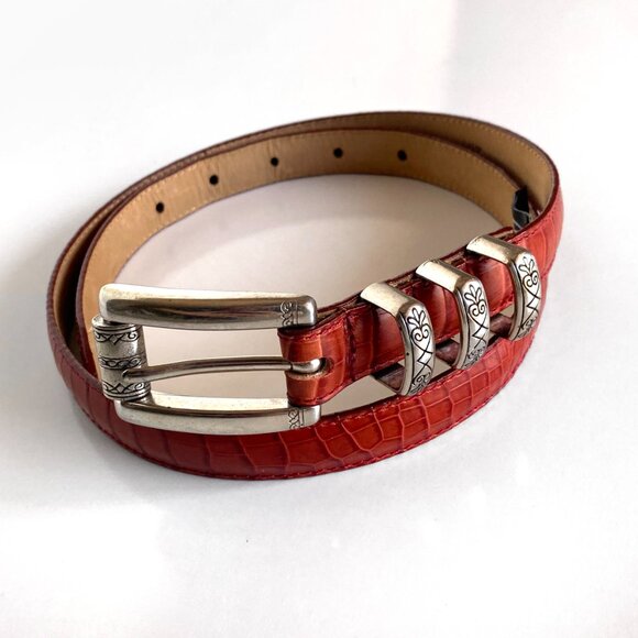 Brighton Rust Leather Embossed Alligator Print Silver Hardware Belt Size M - Picture 10 of 11